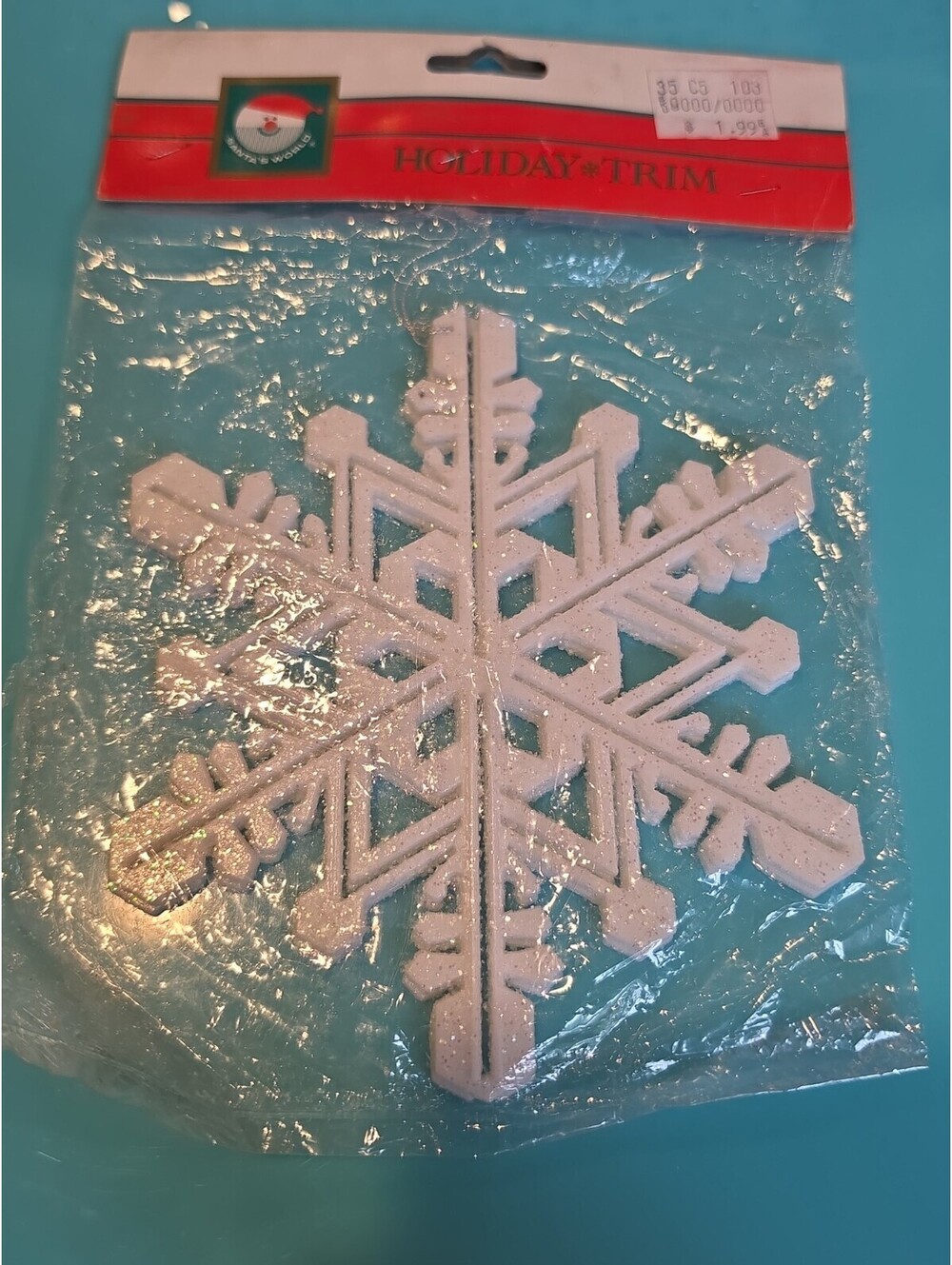Vtg Kurt S Adler santa's world  glittery white vintage snowflakes new 2 pcs